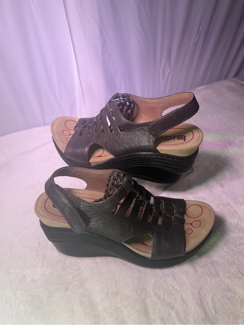 Bionica Black Lace-Up Platform Wedge Sandals - Picture 2 of 10